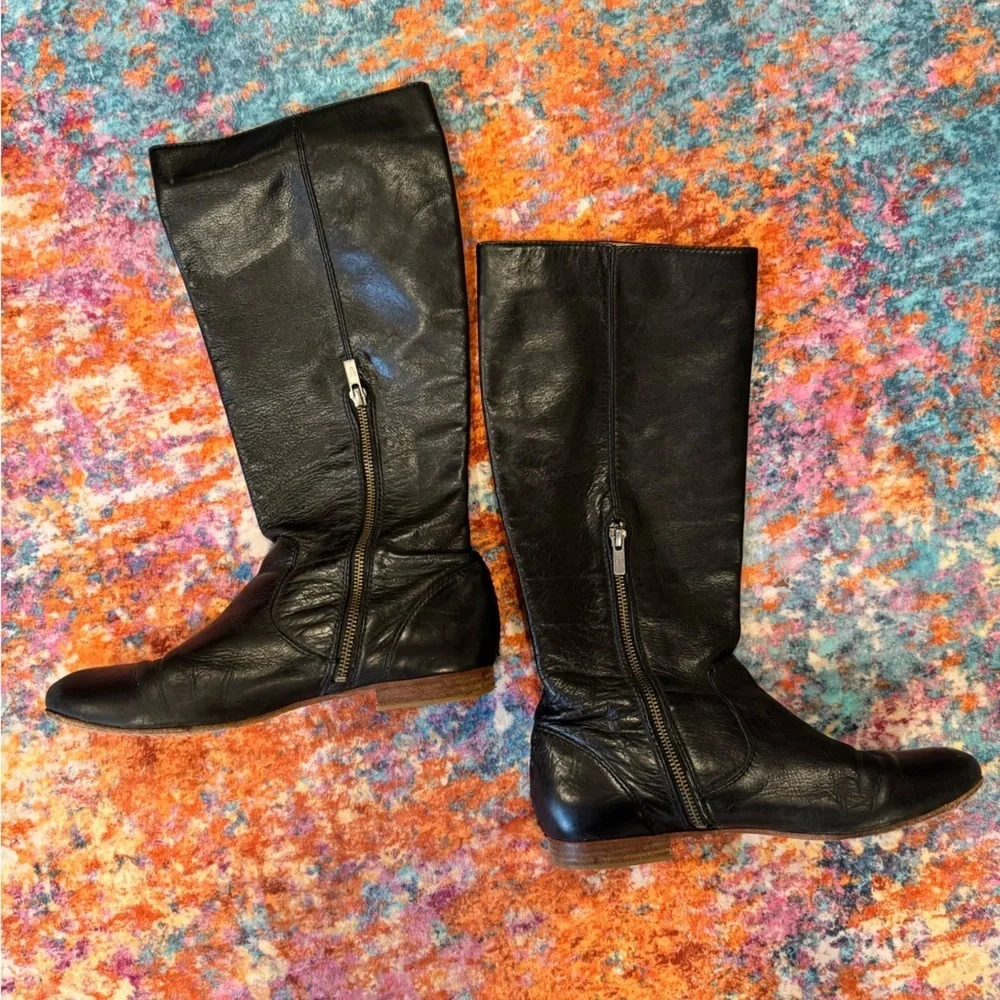 Frye Jillian Black Leather Knee-High Boots | Women’s Size 9 | Side Zip Riding